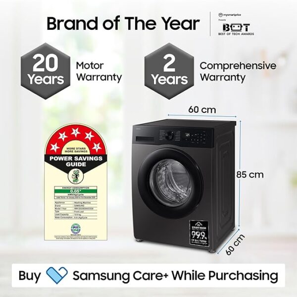 Samsung 12 kg, 5star, AI Ecobubble, Super Speed, Wi-Fi, Hygiene Steam with Inbuilt Heater, Digital Inverter, Fully-Automatic Front Load Washing Machine (WW12DG5B24AXTL, Inox) - Image 4