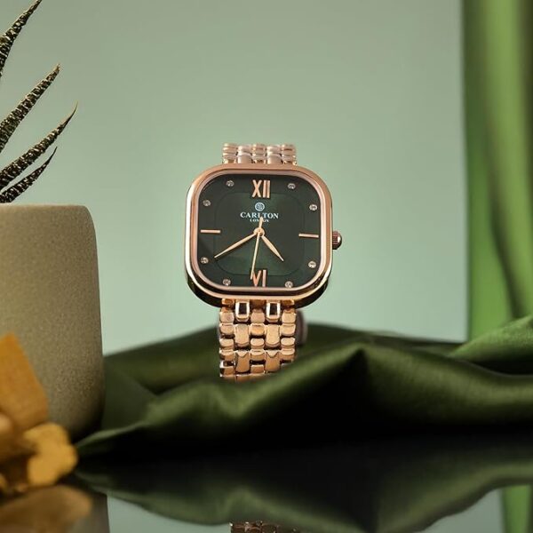 Carlton London Women Stainless Steel Analog Watch | Gold-Green Waterproof Watches for Women Girls Ladies | Fashionable Trendy Quartz Movement Wrist Watch - CLSSCDGRN - Image 2