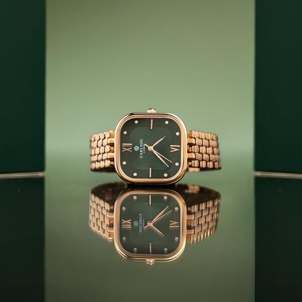 Carlton London Women Stainless Steel Analog Watch | Gold-Green Waterproof Watches for Women Girls Ladies | Fashionable Trendy Quartz Movement Wrist Watch - CLSSCDGRN - Image 3