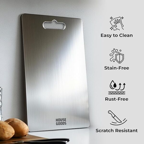 HOUSEGOODS Premium 304 Steel Chopping Board for Kitchen, Made by Tata Stainless Steel, Rust-Free Cutting Board, Non-Slip, Anti-Bacterial, Chef Approved, Ideal for Vegetables, Fruits, Meat 35cm x 25cm - Image 3