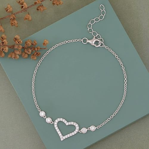 Ornate Jewels 925 Silver Round AAA Grade American Diamond Solitaire Love Heart Shape Adjustable Bracelet Gifts for Women and Girls - Image 2