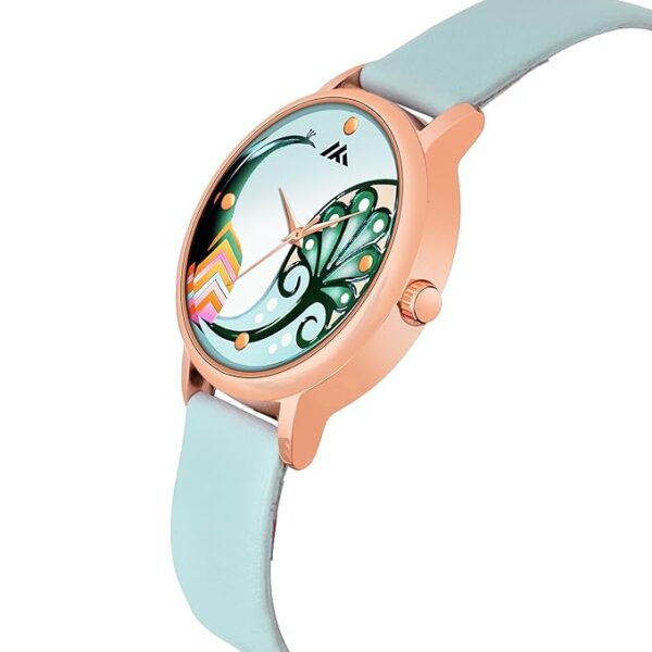Loretta LT-601 Brown Leather Belt Multicolor Peacock Printed Slim Dial Women Analog Watch for Girls - Image 2