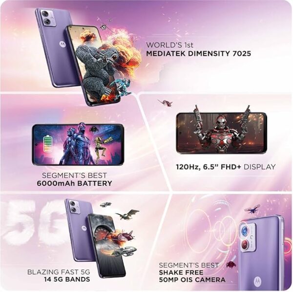 Motorola G64 5G (Ice Lilac, 12GB RAM, 256GB Storage) | Expandable Upto 2TB | Upto 24GB RAM with RAM Boost | 50MP (OIS) + 8MP | 16MP Front Camera | MediaTek Dimensity 7025 Processor | 6000 mAh Battery