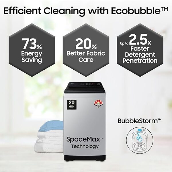 Samsung 8 Kg, Eco Bubble Technology with Super Speed, Soft Closing Door, Fully-Automatic Top Load Washing Machine (WA80BG4545BYTL, Lavender Gray, Awarded as Washing Machine Brand of the year) - Image 3