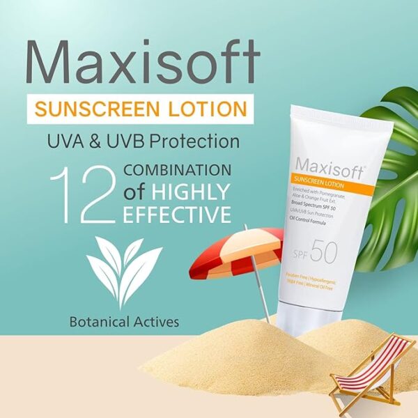 Maxisoft Sunscreen Lotion (SPF 50) 50 ml | UVA & UVB Protection | (Buy 10 Get 2 Free) - Image 3