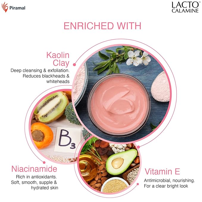 Lacto Calamine Face Wash For Oily Skin |100ml each- Pack of 3 | Kaolin Clay, Niacinamide & Vitamin E | Facewash Reduces Excess Oil, Controls Pimples, Blackheads & Whiteheads |Face wash For Women & Men - Image 2