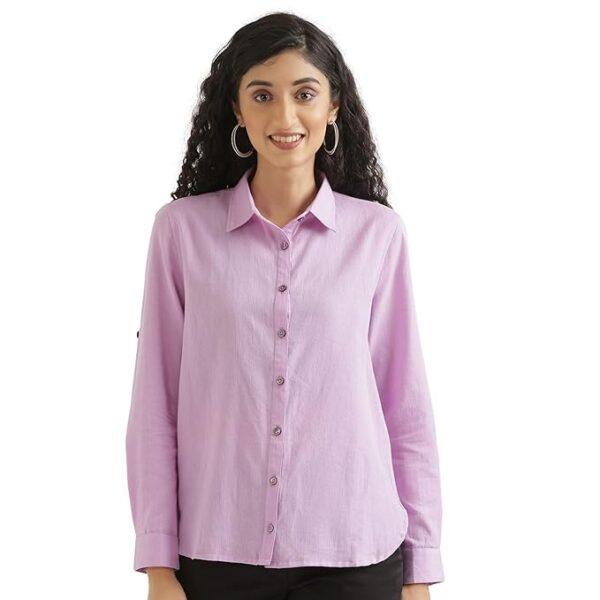 SAADAA Airy Linen Shirt | Shirt for Women | Solid Casual Women's Shirt | Regular Fit Casual Shirts Stylish for Women