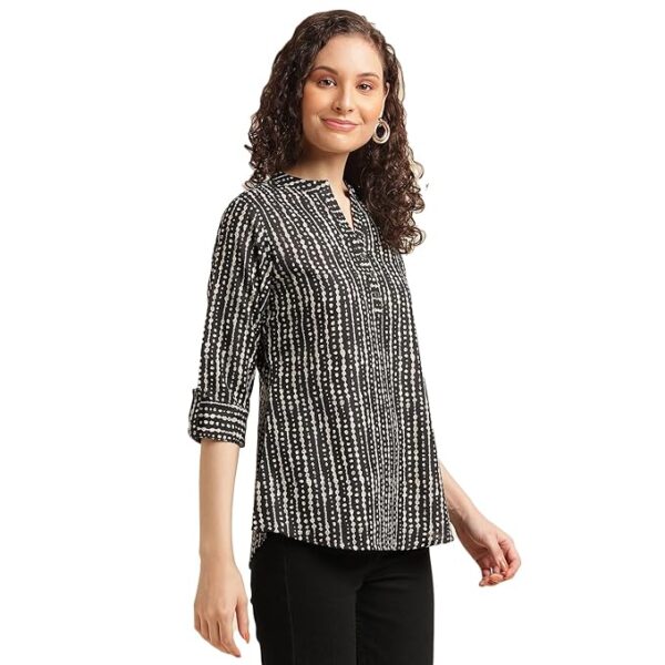 NAINVISH Tops for Women Printed Regular Fit Shirt, Tops for Women Stylish Latest|Office Wear Tops for Women|Cotton Blend Tops for Women|Mandarin Collar Top - Image 3
