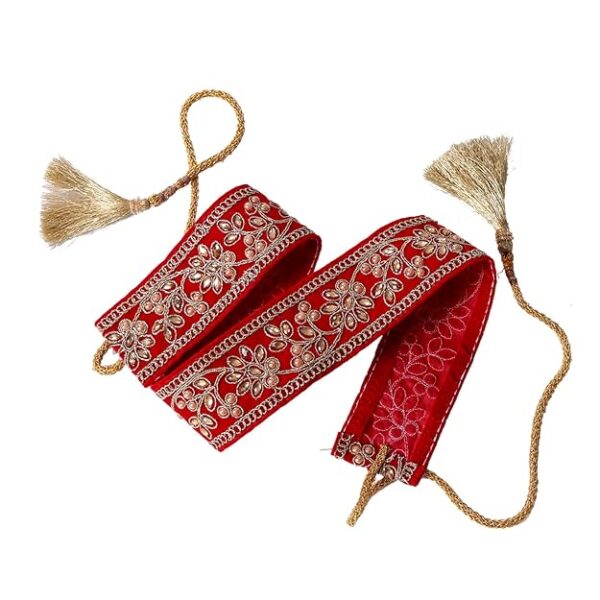 My Cool GrandMom Handcrafted Premium Kamarbandh for Women | Kamarpatti/Waistband/Kardhani/Kamarband/Ottiyanam/Vaddanam/Kamar Chain/Waist Belt - Set of 2 - Gold and Red - Image 2