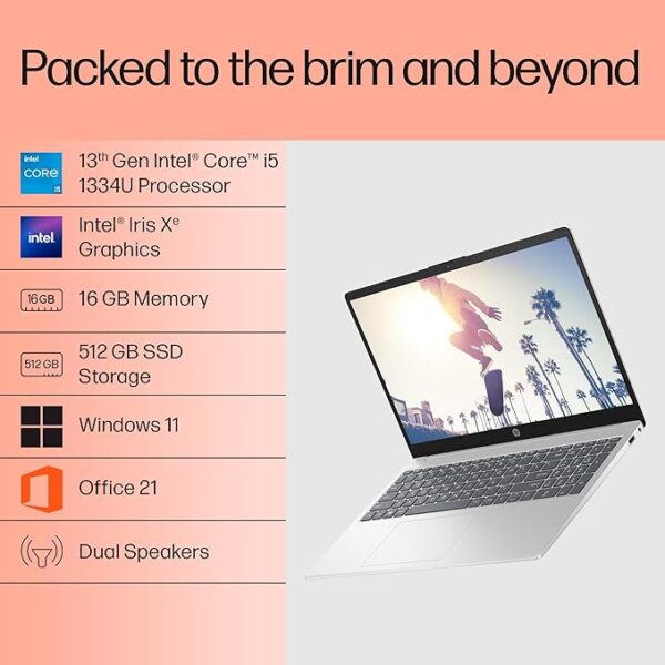 HP 15, 13th Gen Intel Core i5-1334U, 16GB DDR4, 512GB SSD, (Win 11, Office 21, Silver, 1.59kg), Anti-Glare, 15.6-inch(39.6cm) FHD Laptop, Iris Xe Graphics, FHD Camera, Backlit KB, fd0316TU/fd0315TU - Image 2