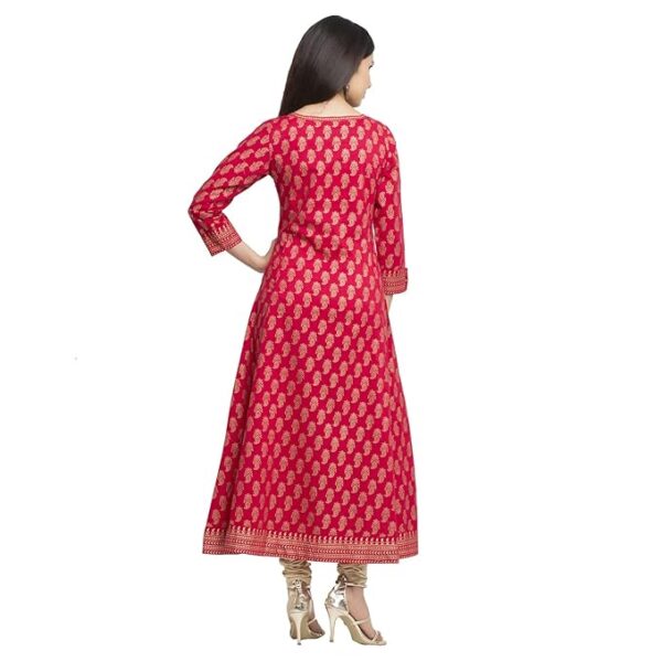 Yash Gallery Women's Cotton Gold Printed Anarkali Kurta - Image 3