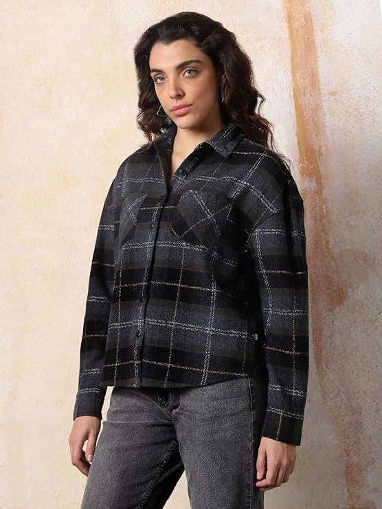 High Star Women Oversized Spread Collar Fullsleeve Checked Shirts 52 - Image 4