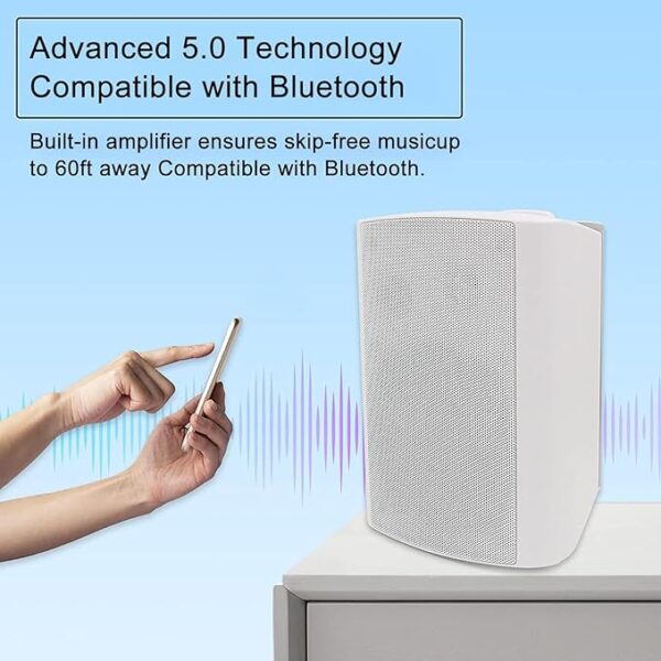 Herdio 5.25 Inches 300 Watts Bluetooth Outdoor Speakers with Superior Dome Tweeter ALL Weather Wired Wall Mount System,White - Image 2