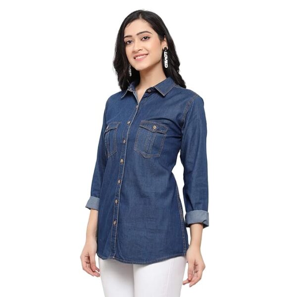 Women Casual Formal officewear Oversized Denim Cotton Long Shirt Tops Dress westrean Tops and Jeans Shirt use in Summer wear for Stylish and Vibrant Look That give You Some treandy Look - Image 2