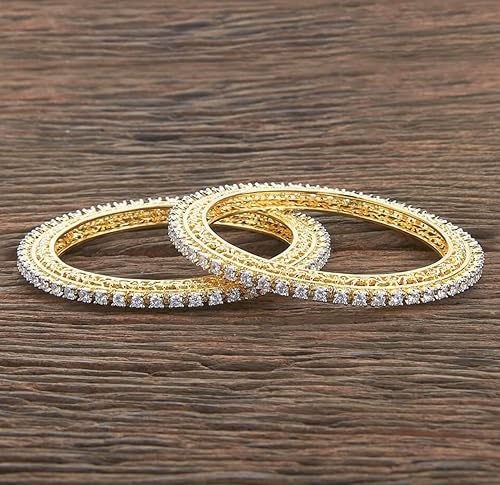 ESHNA MORE 24Kt Pure Gold Plated American Diamond High Bangles 52 2'8 - Image 2