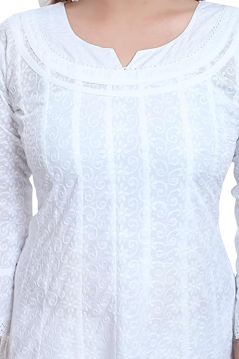 DARIKA White Chikankari Kurti for Women of Rayon Cotton in Plus Size & Small Size. - Image 5