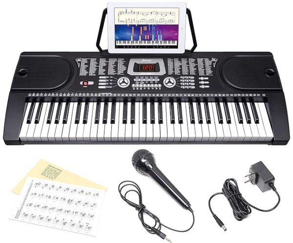 JUAREZ Octavé JRK661 61-Key Electronic Keyboard Piano with LED Display | Adapter | Key Note Stickers | Mic |Music Sheet Stand | 255 Rhythms | 255 Timbres | 24 Demos | 8 Percussions