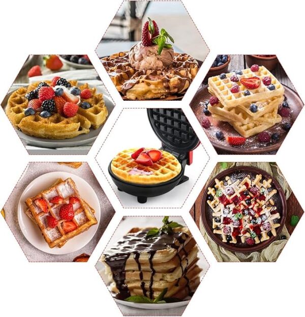 QCen Mini Waffle Maker Machine 3 In 1 Waffle Iron Home Appliances Kitchen Easy To Clean, 4 Inch, Perfect For Breakfast, Dessert, Sandwich, Pan Cakes, Other Snacks|Assorted - 350 Watts - Image 4