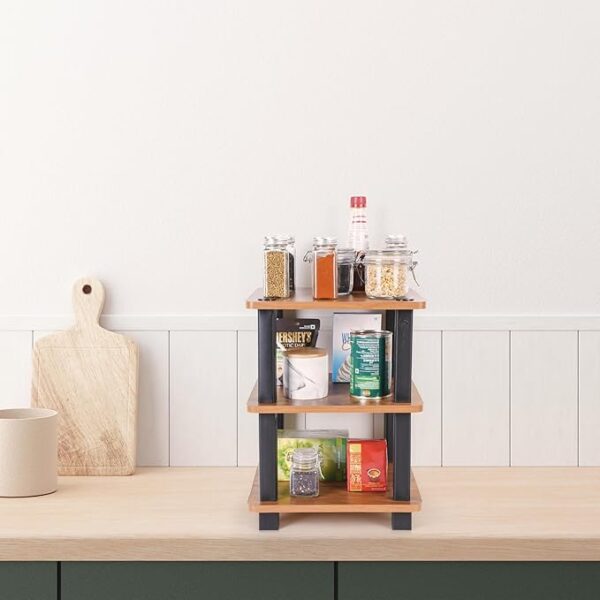 Livzing Turn N Tube 3 Tier Wooden Multipurpose Storage Shelves and Display Organizer with Utility Storage for Home Decor - Bedside Table, Kitchen, Bathroom Organizer Shelf, Countertop Spice Rack - Image 6