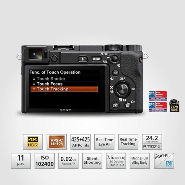 Sony Alpha ILCE-6400L 24.2MP Mirrorless Camera (Black) with 16-50mm Power Zoom Lens | APS-C Sensor | Real-Time Eye Auto Focus | 4K Vlogging Camera | Tiltable LCD - Black - Image 2