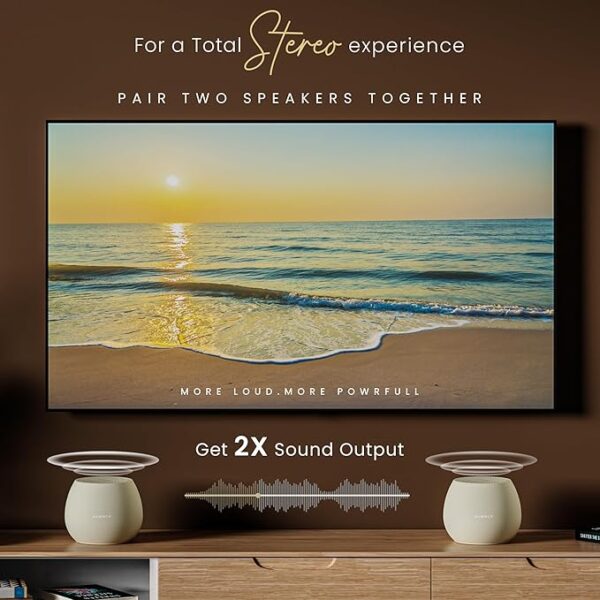 HAMMER Drop 5W Bluetooth Wireless Speaker with Twin Pairing, 1200 mAh Battery, 100H Standby Time, TWS Function, TF Card, USB Slot, Auto-Pairing, in-Built Mic, Type-C Charging, 52mm Driver (Beige) - Image 4