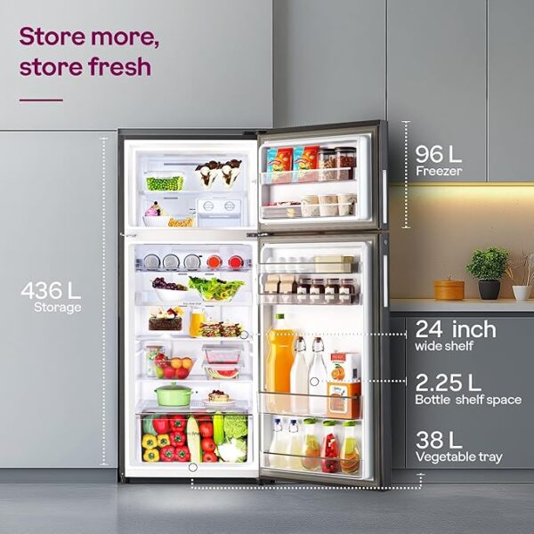 Godrej 436 L 2 Star With AI Tech, 95%+ Food Surface Disinfection With Nano Shield Technology Inverter Frost Free Double Door Regalis Refrigerator (RF EON 438B RCI MT BK, Matt Black) - Image 6
