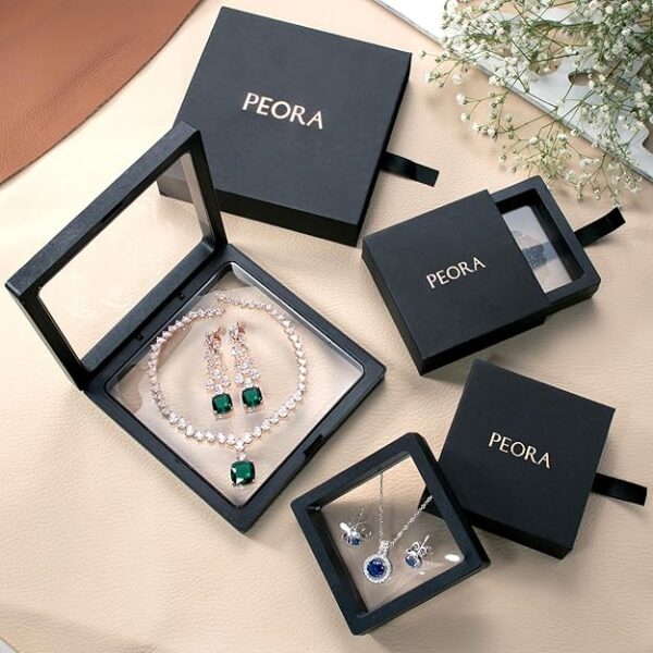 Peora Rose Gold Plated Cubic Zirconia Studded Necklace Drop Earrings Jewellery Set Gift for Women Girls - Image 7