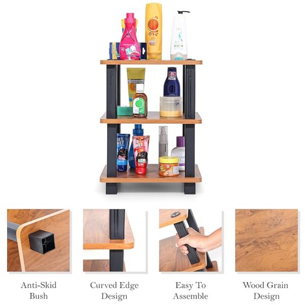 Livzing Turn N Tube 3 Tier Wooden Multipurpose Storage Shelves and Display Organizer with Utility Storage for Home Decor - Bedside Table, Kitchen, Bathroom Organizer Shelf, Countertop Spice Rack - Image 5