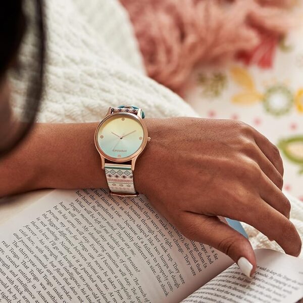 TEAL BY CHUMBAK Round Dial Analog Watch for Women|Paisely Garden Collection| Printed Vegan Leather Strap|Gifts for Women/Girls/Ladies |Stylish Fashion Watch for Casual/Work - Image 6