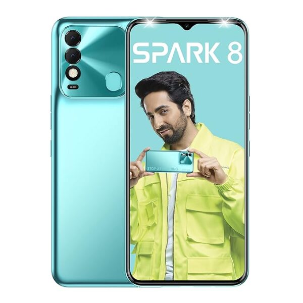 TECNO Spark 8 (Turquoise Cyan, 4GB RAM,64GB Storage) | 16MP Dual AI Camera | 8MP Selfie Camera with Dual Flashlight