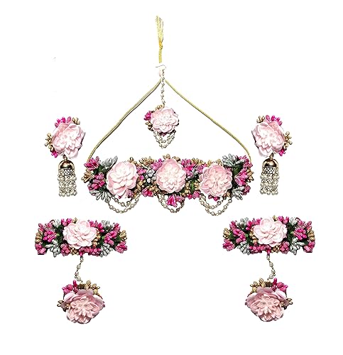 Pinoozclub Pink Fabric Flower Jewellery Set For Women/Girls.