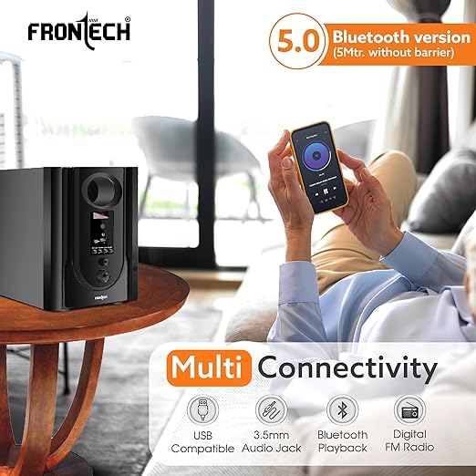 FRONTECH 2.1 Channel Speaker System | Bluetooth 5.0-40W Output, USB|BT|FM Support|LED Display, (3365 - Black) - Image 5