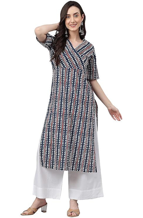 Janasya Women's Pure Cotton Geometric Printed Straight Kurta - Image 3
