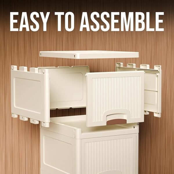 Amazon Basics Multi-Purpose Organizer | Modular Storage Box for Clothes, Kitchen, Bedroom & Living Room | Stackable Rack, Space-Saving Wardrobe Cabinet (Off White), 4 Piece - Image 5