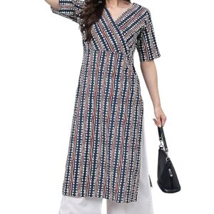Janasya Women's Pure Cotton Geometric Printed Straight Kurta