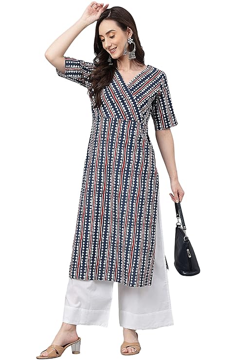 Janasya Women's Pure Cotton Geometric Printed Straight Kurta