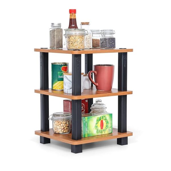 Livzing Turn N Tube 3 Tier Wooden Multipurpose Storage Shelves and Display Organizer with Utility Storage for Home Decor - Bedside Table, Kitchen, Bathroom Organizer Shelf, Countertop Spice Rack - Image 3