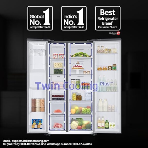 Samsung 633 L, 3 Star, Frost Free, Double Door, Convertible 5-in-1 Digital Inverter, Side By Side Refrigerator with AI, WiFi & Water & Ice Dispenser (RS78CG8543S9HL, Silver, Refined Inox) - Image 4