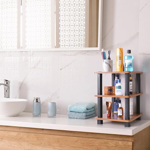 Livzing Turn N Tube 3 Tier Wooden Multipurpose Storage Shelves and Display Organizer with Utility Storage for Home Decor - Bedside Table, Kitchen, Bathroom Organizer Shelf, Countertop Spice Rack - Image 7