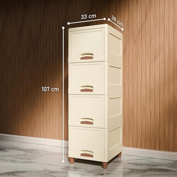 Amazon Basics Multi-Purpose Organizer | Modular Storage Box for Clothes, Kitchen, Bedroom & Living Room | Stackable Rack, Space-Saving Wardrobe Cabinet (Off White), 4 Piece - Image 2