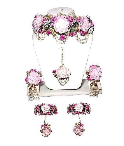 Pinoozclub Pink Fabric Flower Jewellery Set For Women/Girls. - Image 2