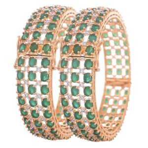 Ratnavali Jewels American Diamond Gold Plated Green Emerald Openable Traditional Kada Bangle Set For Women/Girls RV2647G