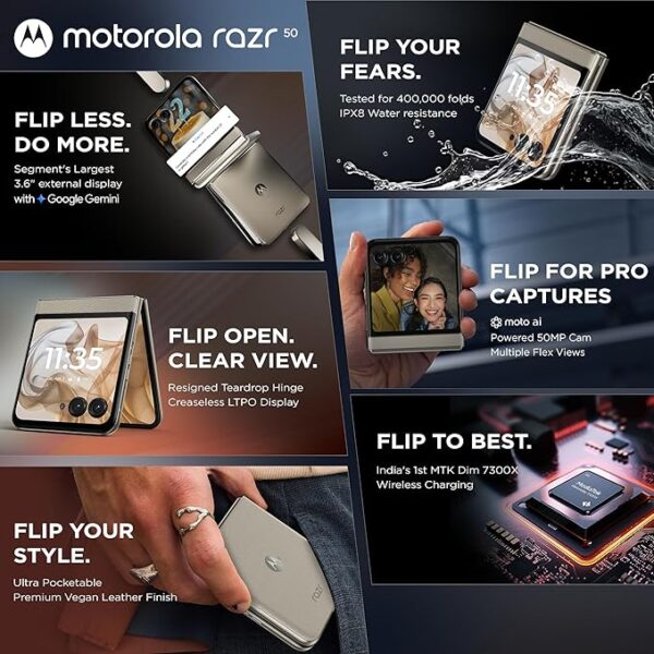 Motorola razr 50 (Beach Sand, 8GB RAM, 256GB Storage) | 3.6" External AMOLED Display | 6.9" AMOLED 120Hz Display | 32MP Selfie Camera - Image 2