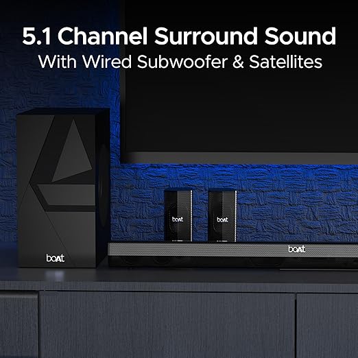 boAt Aavante Bar Azure Pro, 550 W Sound, 5.1CH with Wireless Rear Satellite Speakers, EQ Modes, BTv5.4,Multiple Ports, Master Remote, Bluetooth Sound Bar, Home Theatre Soundbar Speaker (Premium Black) - Image 3