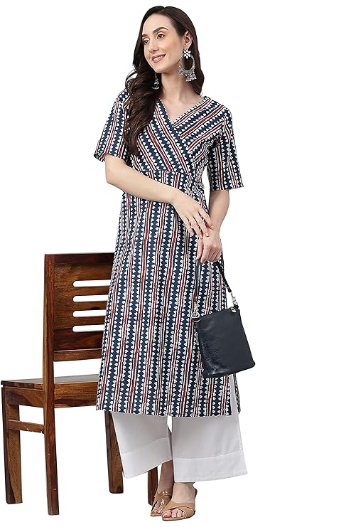 Janasya Women's Pure Cotton Geometric Printed Straight Kurta - Image 2