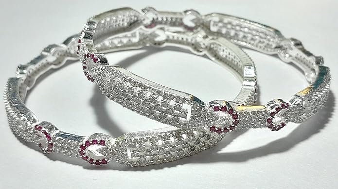 Real Silver AD Diamond Kada Bangles 2 Pc Bangle set for Women GIFT FOR HER - Image 2