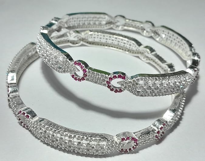 Real Silver AD Diamond Kada Bangles 2 Pc Bangle set for Women GIFT FOR HER - Image 5