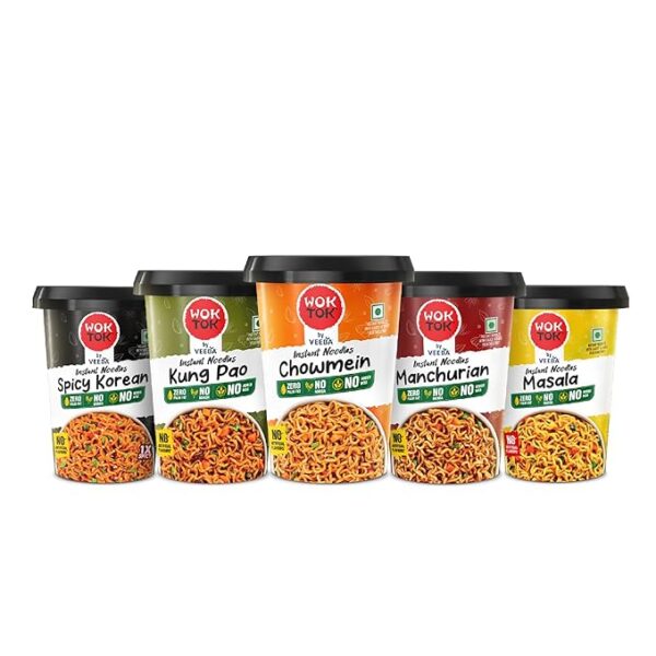 VEEBA Instant Cup Noodles Masala|Chowmein|Manchurian|Kung Pao + Spicy Korean (Made with no Palm Oil|no Maida|no Added MSG (Pack of 5, 462.5 gram)