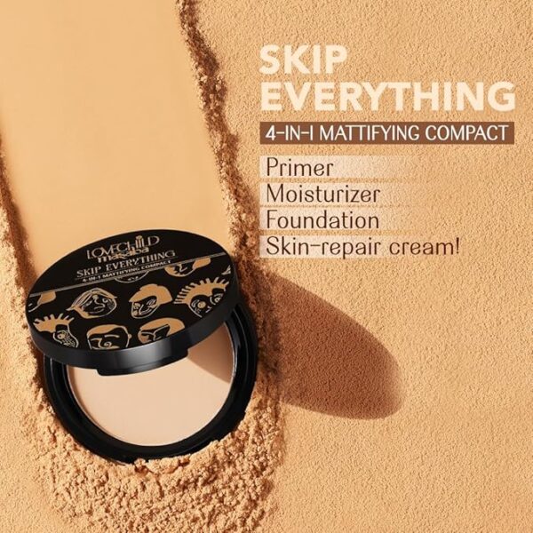 Lovechild Masaba 4-in-1 Mattifying Compact - Perfect Matte Coverage, Moisturizer, Primer & Skin Repair, With Macadamia Oil & Vitamin E, Lonely Lioness (Light) - 9g - Image 2