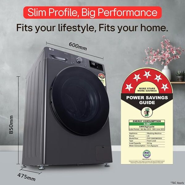 LG 9 Kg, 5 Star, AI Direct Drive Technology, Steam, 6 Motion DD & Wi-Fi Fully-Automatic Front Load Washing Machine (FHP1209Z5M, Intelligent & Convenient Fabric Care, Allergy Care, Middle Black) - Image 5